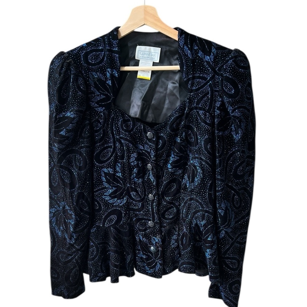 Gunne Sax Vintage Embellished Velvet Evening Button Down Jacket Sz M